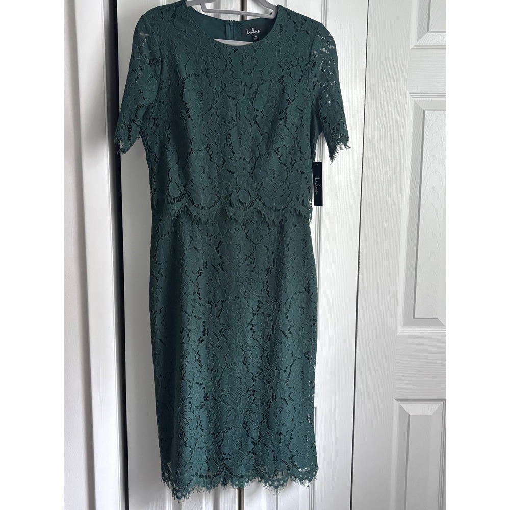 NWT Lulus Devotion Green Lace Midi Sheath Dress Size M MSRP $74 - Picture 5 of 11